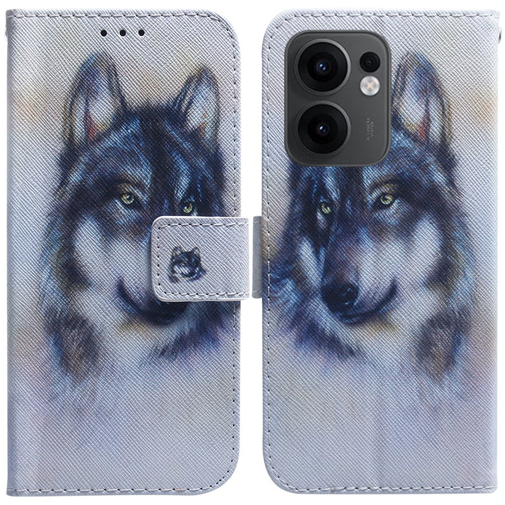 For Oppo Reno13 F 5G Wallet Case Pattern Print Leather Phone Cover - Wolf