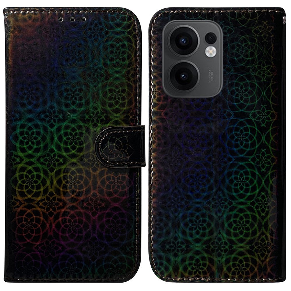 For Oppo Reno13 F 5G Stand Case Dazzling Flower Leather Phone Cover - Black