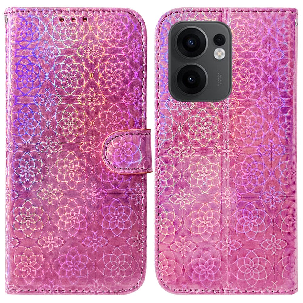 For Oppo Reno13 F 5G Stand Case Dazzling Flower Leather Phone Cover - Pink