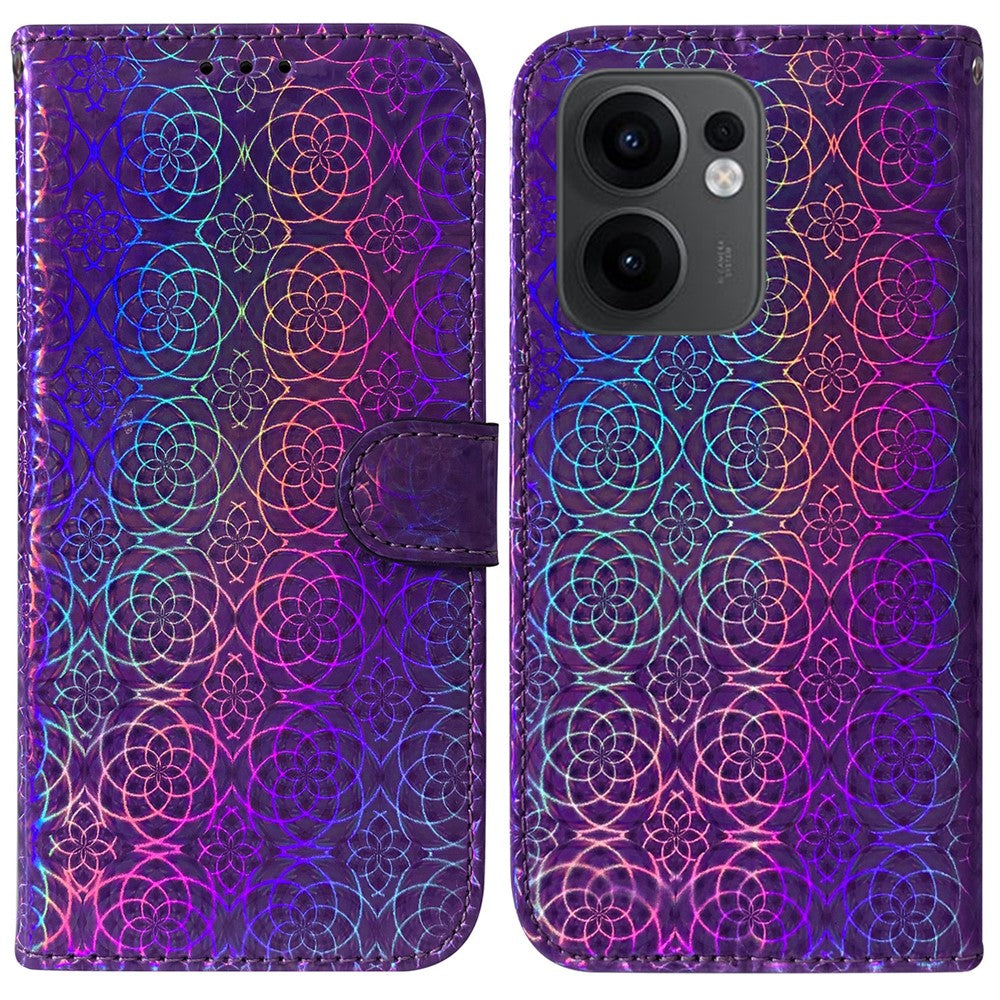 For Oppo Reno13 F 5G Stand Case Dazzling Flower Leather Phone Cover - Purple