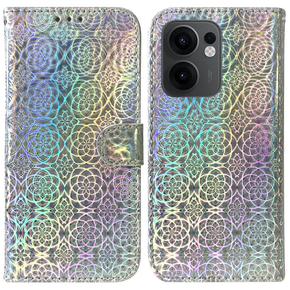 For Oppo Reno13 F 5G Stand Case Dazzling Flower Leather Phone Cover - Grey