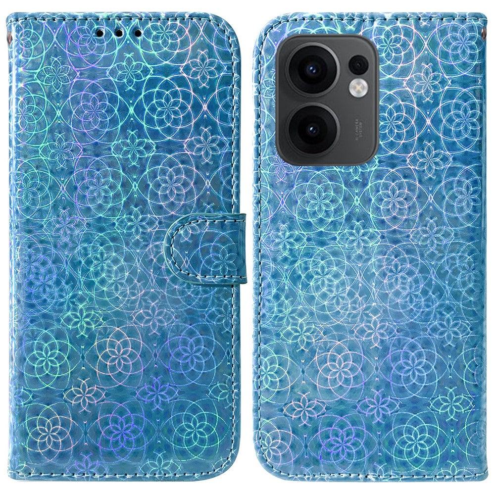For Oppo Reno13 F 5G Stand Case Dazzling Flower Leather Phone Cover - Blue