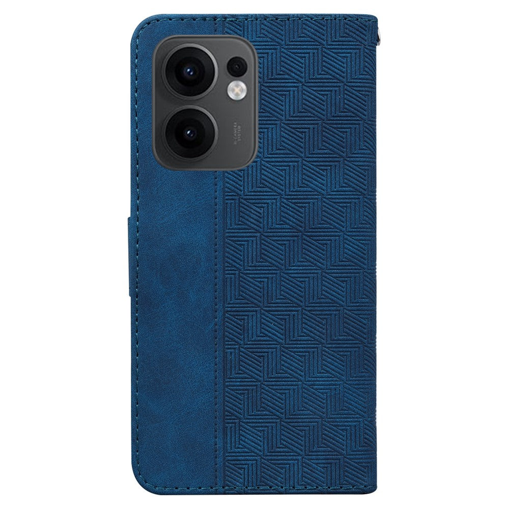 For Oppo Reno13 F 5G Case Geometry Pattern Leather Wallet Phone Cover with Wrist Strap - Blue
