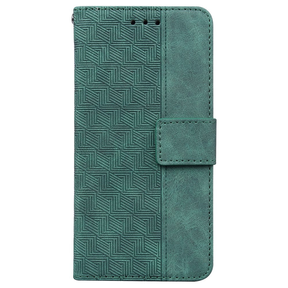For Oppo Reno13 F 5G Case Geometry Pattern Leather Wallet Phone Cover with Wrist Strap - Green