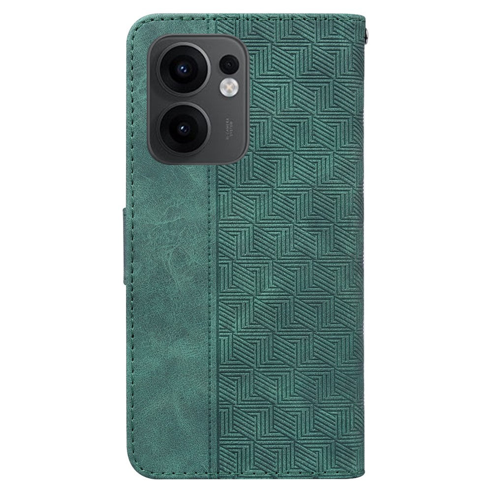 For Oppo Reno13 F 5G Case Geometry Pattern Leather Wallet Phone Cover with Wrist Strap - Green