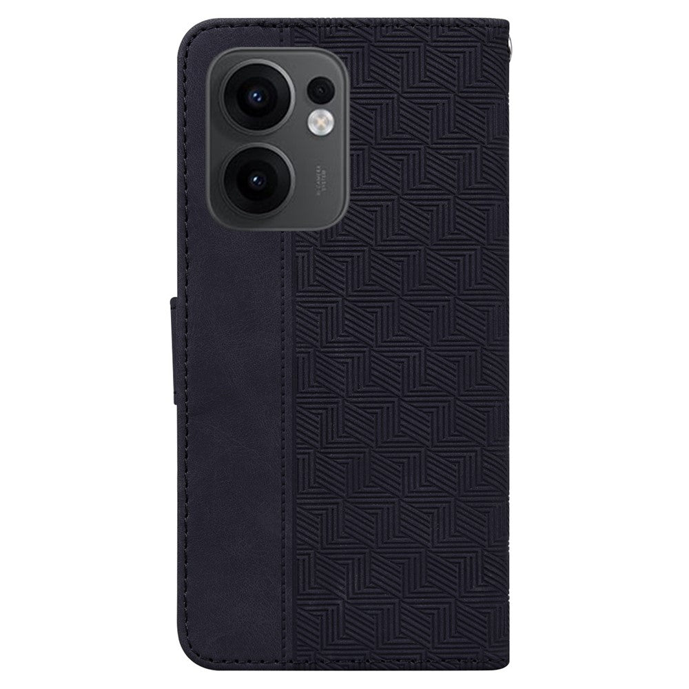 For Oppo Reno13 F 5G Case Geometry Pattern Leather Wallet Phone Cover with Wrist Strap - Black