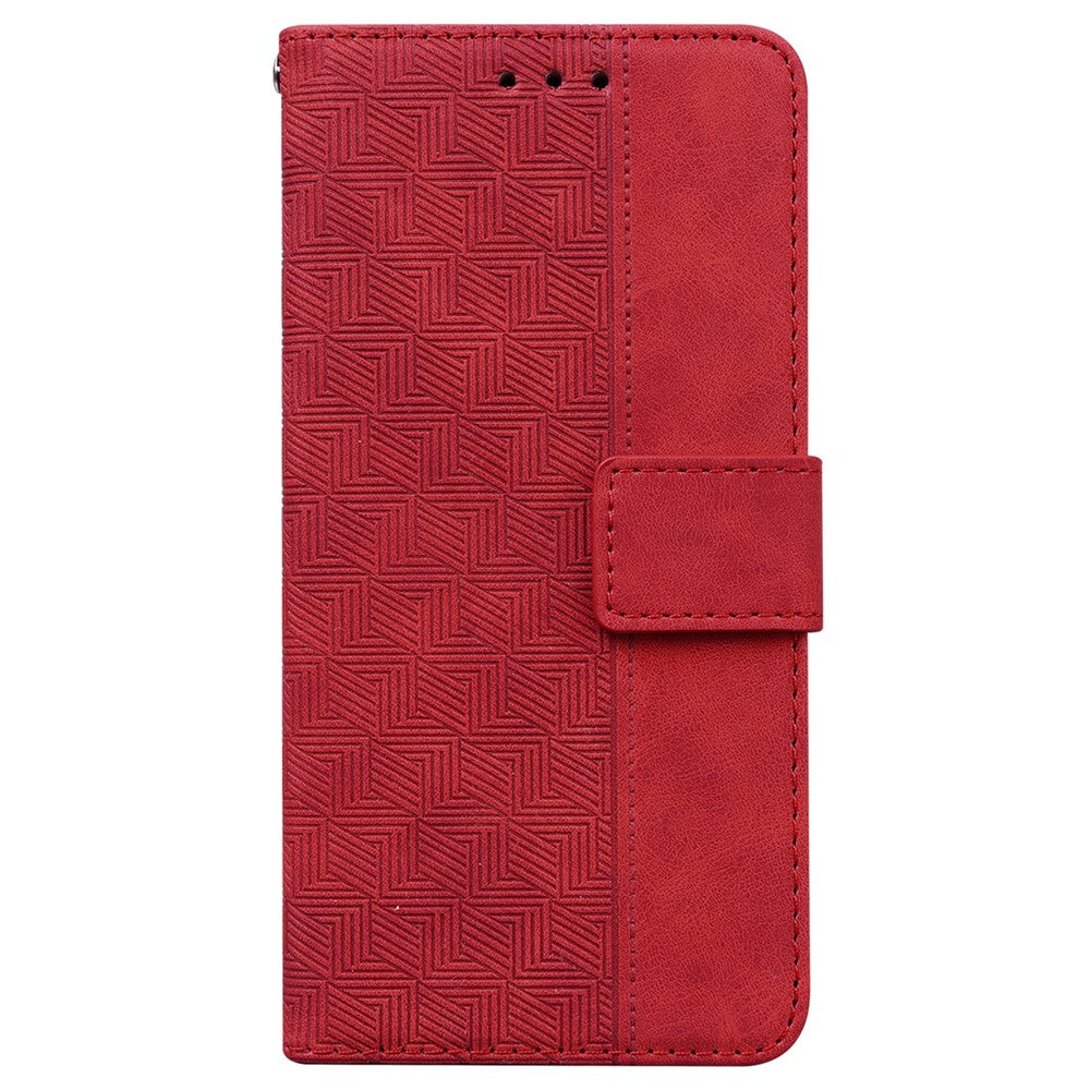 For Oppo Reno13 F 5G Case Geometry Pattern Leather Wallet Phone Cover with Wrist Strap - Red