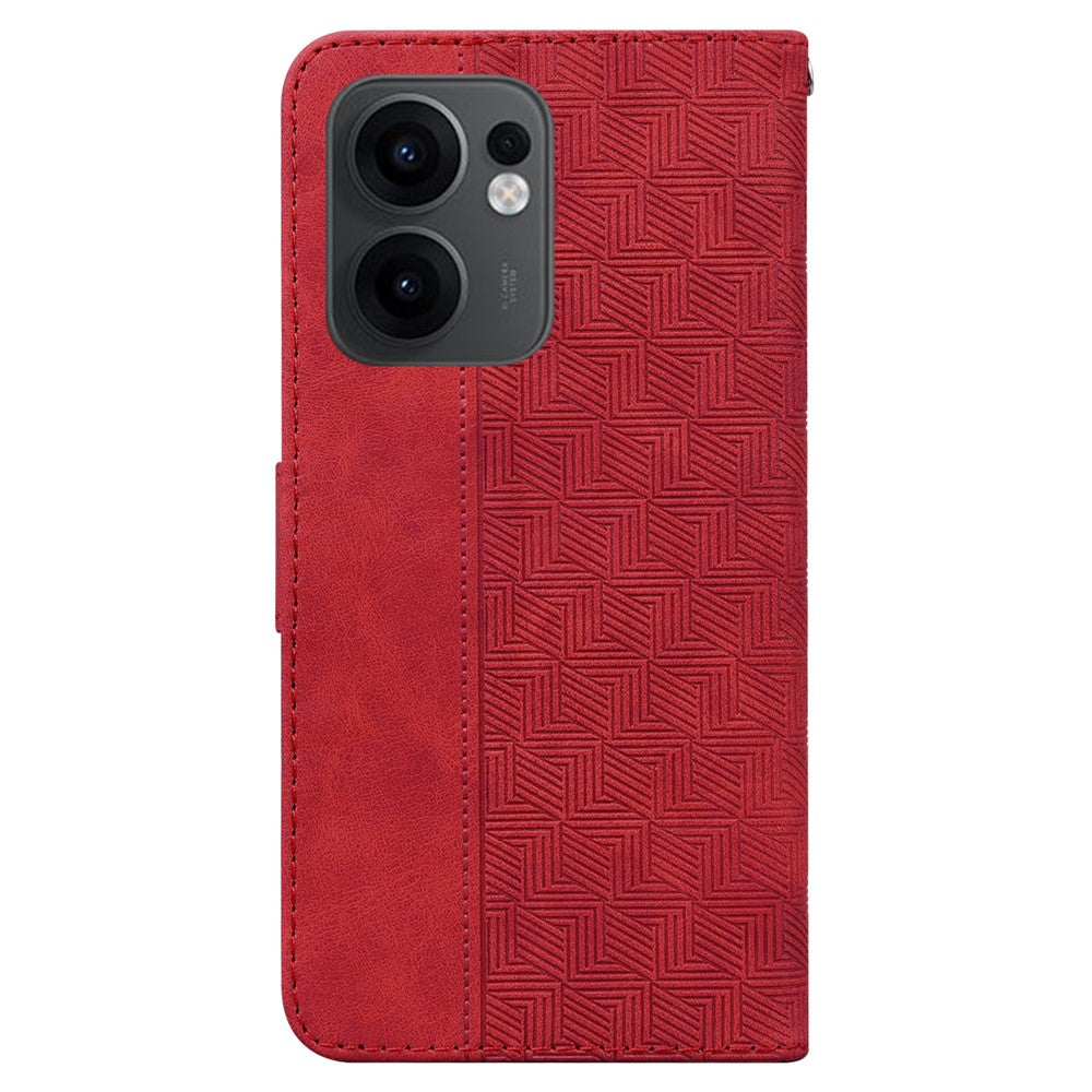For Oppo Reno13 F 5G Case Geometry Pattern Leather Wallet Phone Cover with Wrist Strap - Red