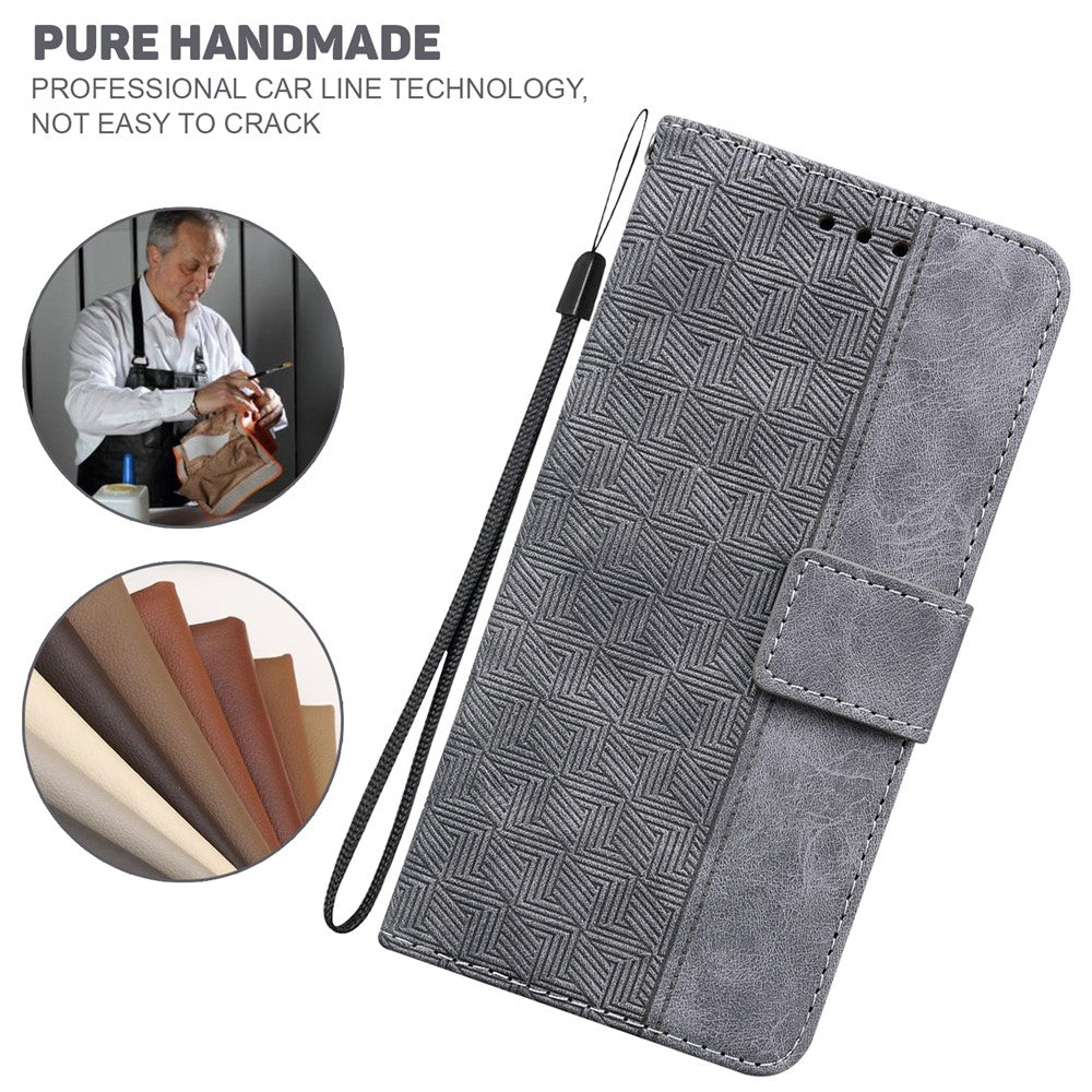 For Oppo Reno13 F 5G Case Geometry Pattern Leather Wallet Phone Cover with Wrist Strap - Grey