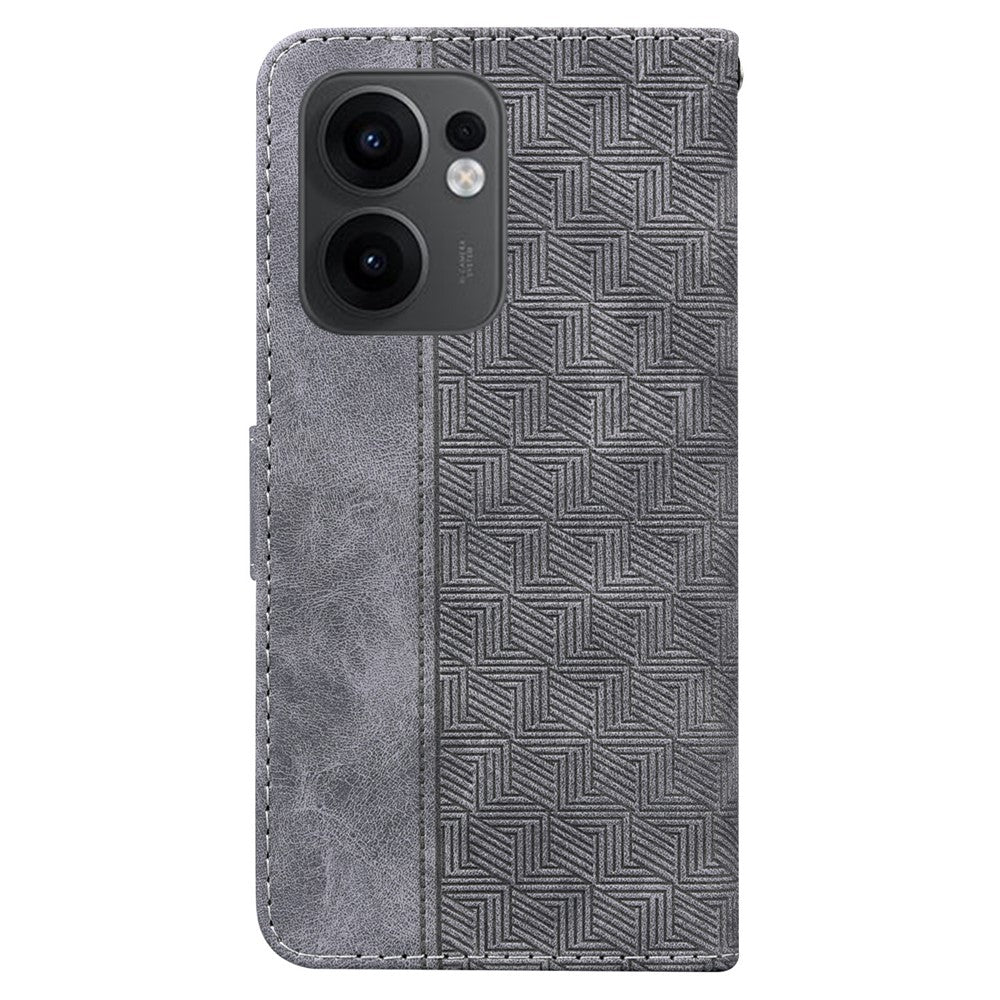 For Oppo Reno13 F 5G Case Geometry Pattern Leather Wallet Phone Cover with Wrist Strap - Grey