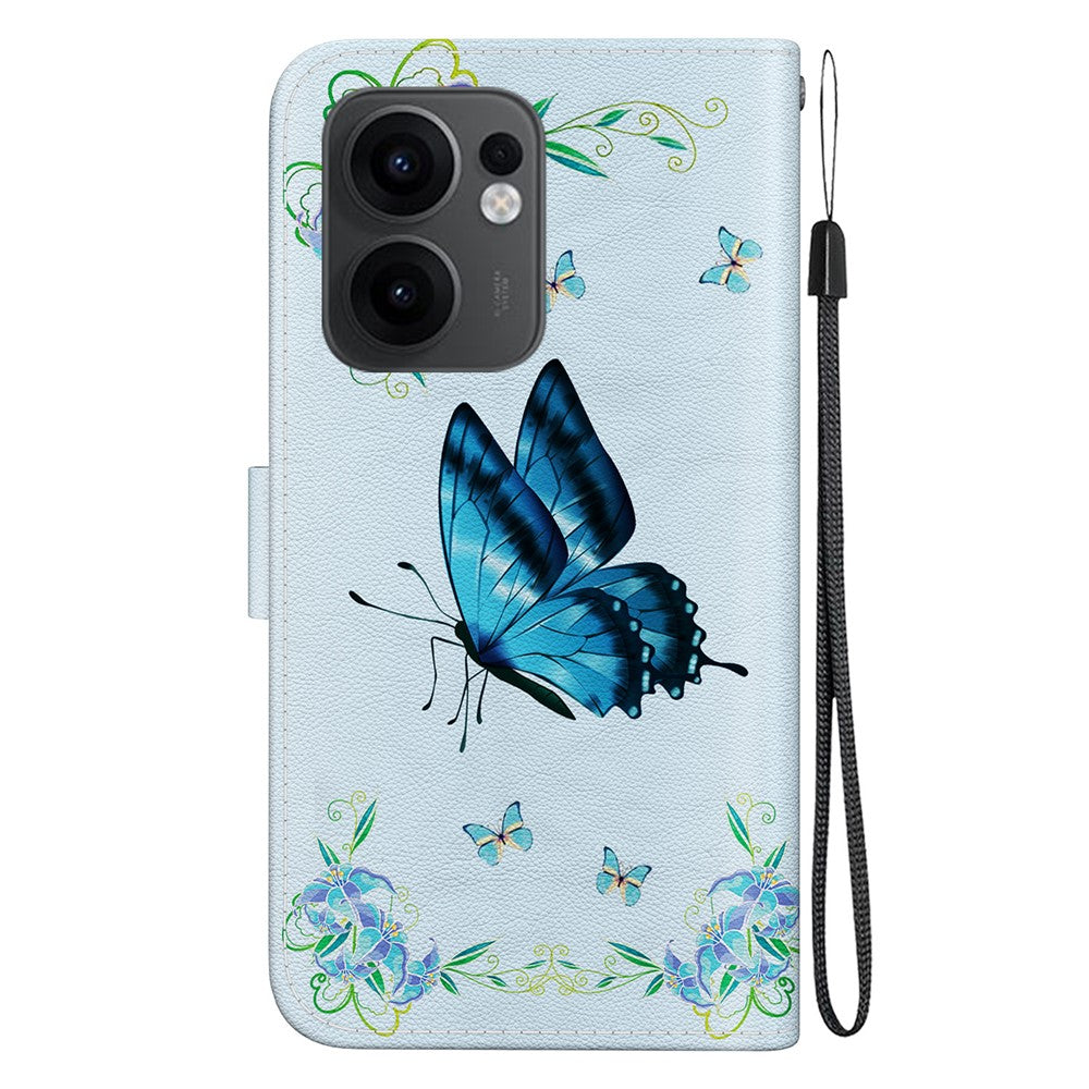 For Oppo Reno13 F 5G Wallet Phone Case Anti-Drop Leather Flip Cover Pattern Printing - Blue Butterfly Flower