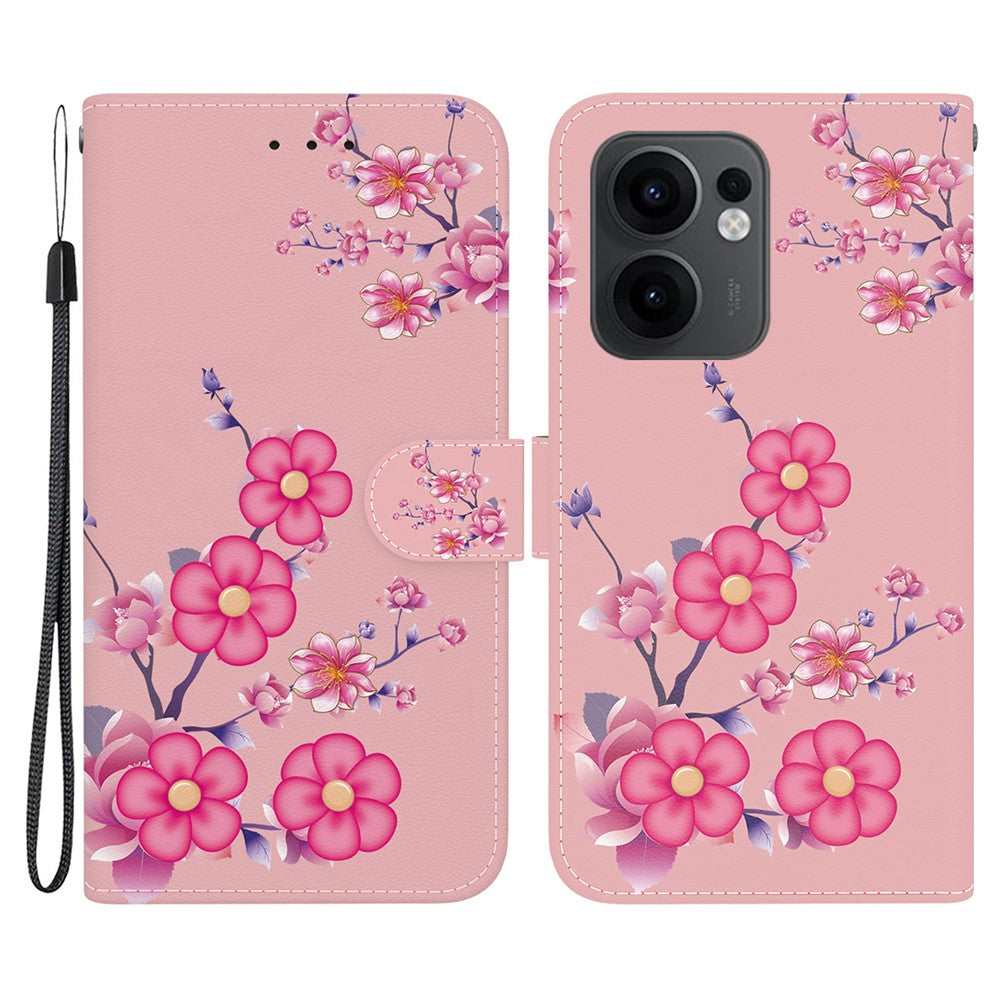 For Oppo Reno13 F 5G Wallet Phone Case Anti-Drop Leather Flip Cover Pattern Printing - Sakura