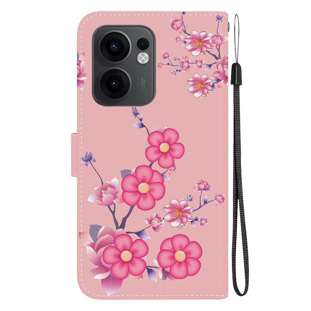 For Oppo Reno13 F 5G Wallet Phone Case Anti-Drop Leather Flip Cover Pattern Printing - Sakura