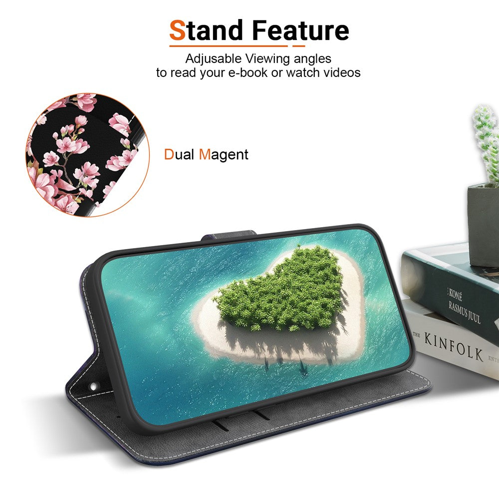 For Oppo Reno13 F 5G Wallet Phone Case Anti-Drop Leather Flip Cover Pattern Printing - Plum Blossom