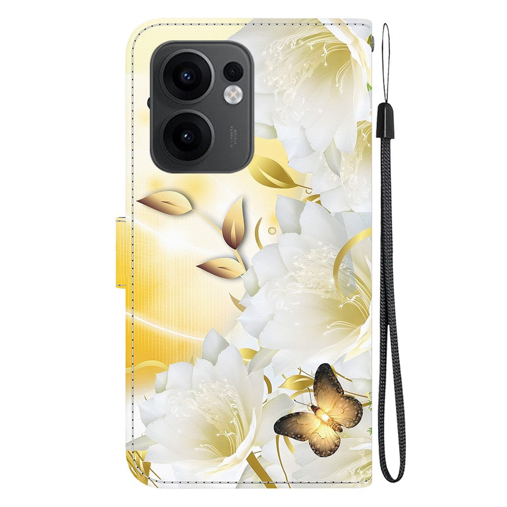 For Oppo Reno13 F 5G Wallet Phone Case Anti-Drop Leather Flip Cover Pattern Printing - Gold Butterfly Flower