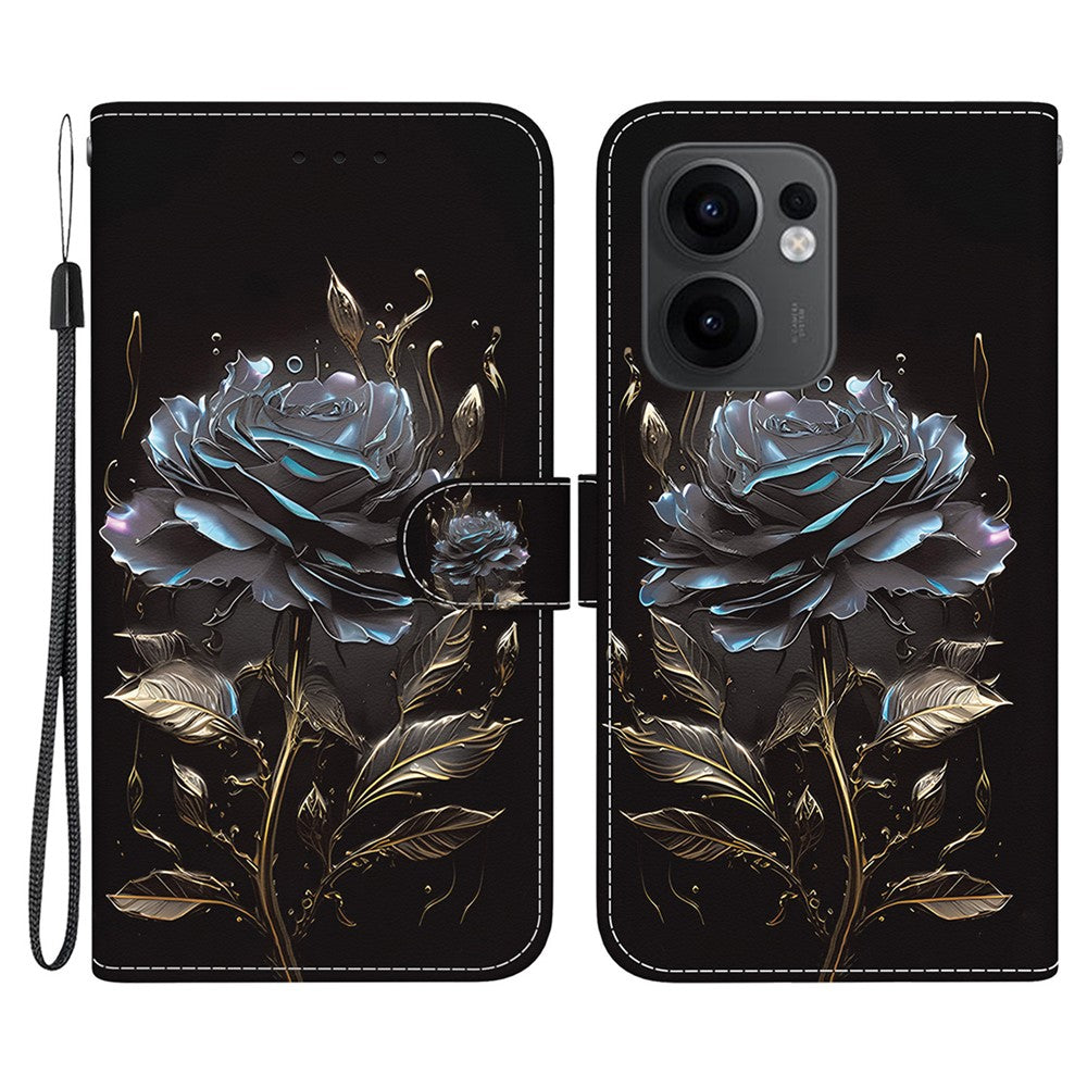 For Oppo Reno13 F 5G Wallet Phone Case Anti-Drop Leather Flip Cover Pattern Printing - Black Rose