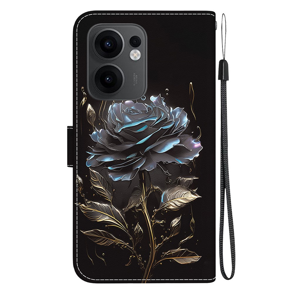 For Oppo Reno13 F 5G Wallet Phone Case Anti-Drop Leather Flip Cover Pattern Printing - Black Rose