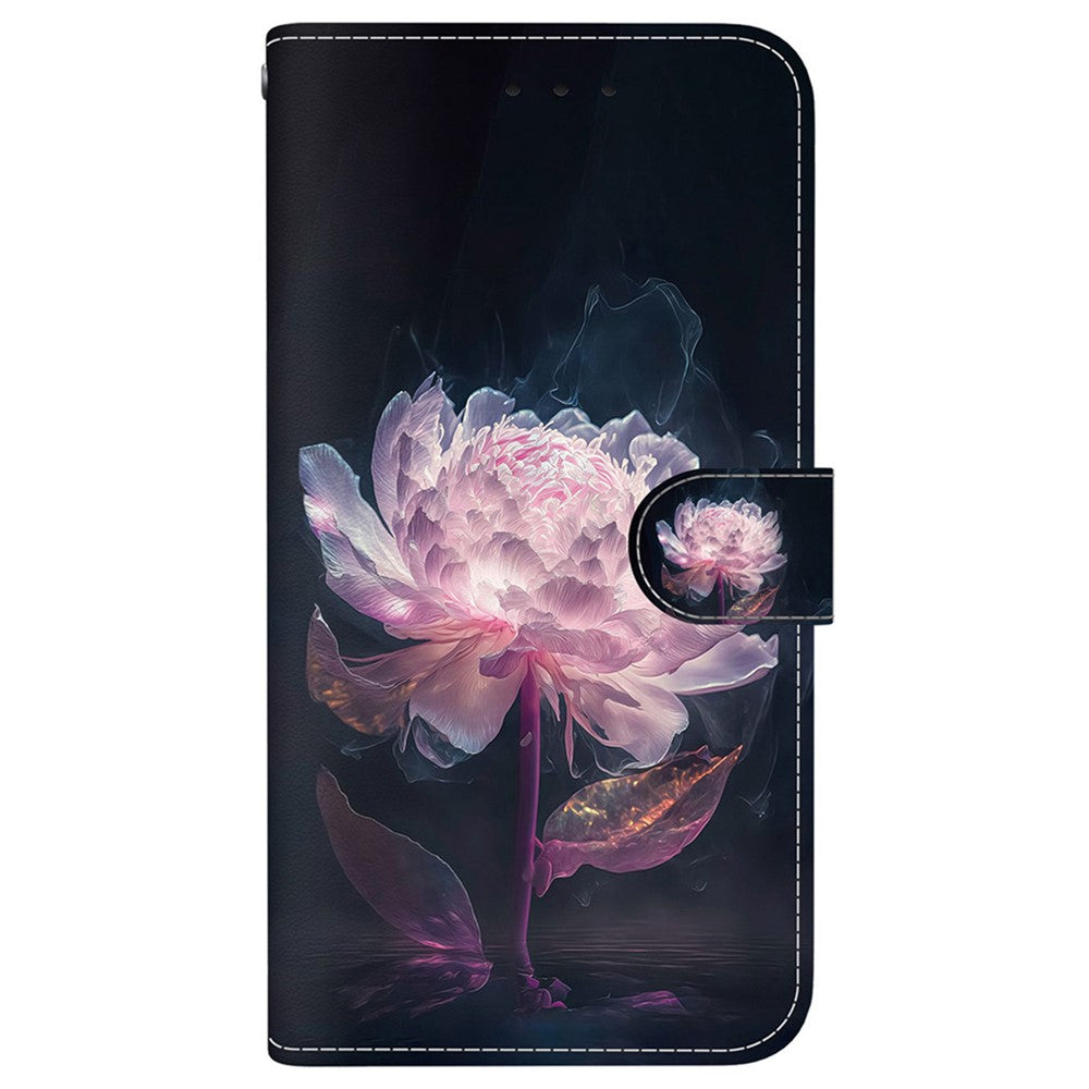 For Oppo Reno13 F 5G Wallet Phone Case Anti-Drop Leather Flip Cover Pattern Printing - Purple Peony