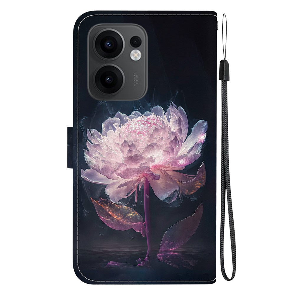 For Oppo Reno13 F 5G Wallet Phone Case Anti-Drop Leather Flip Cover Pattern Printing - Purple Peony