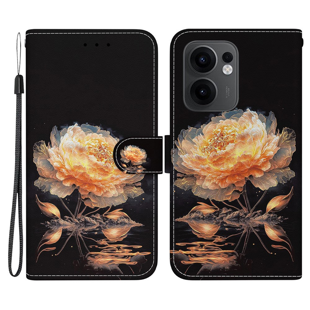 For Oppo Reno13 F 5G Wallet Phone Case Anti-Drop Leather Flip Cover Pattern Printing - Gold Peony