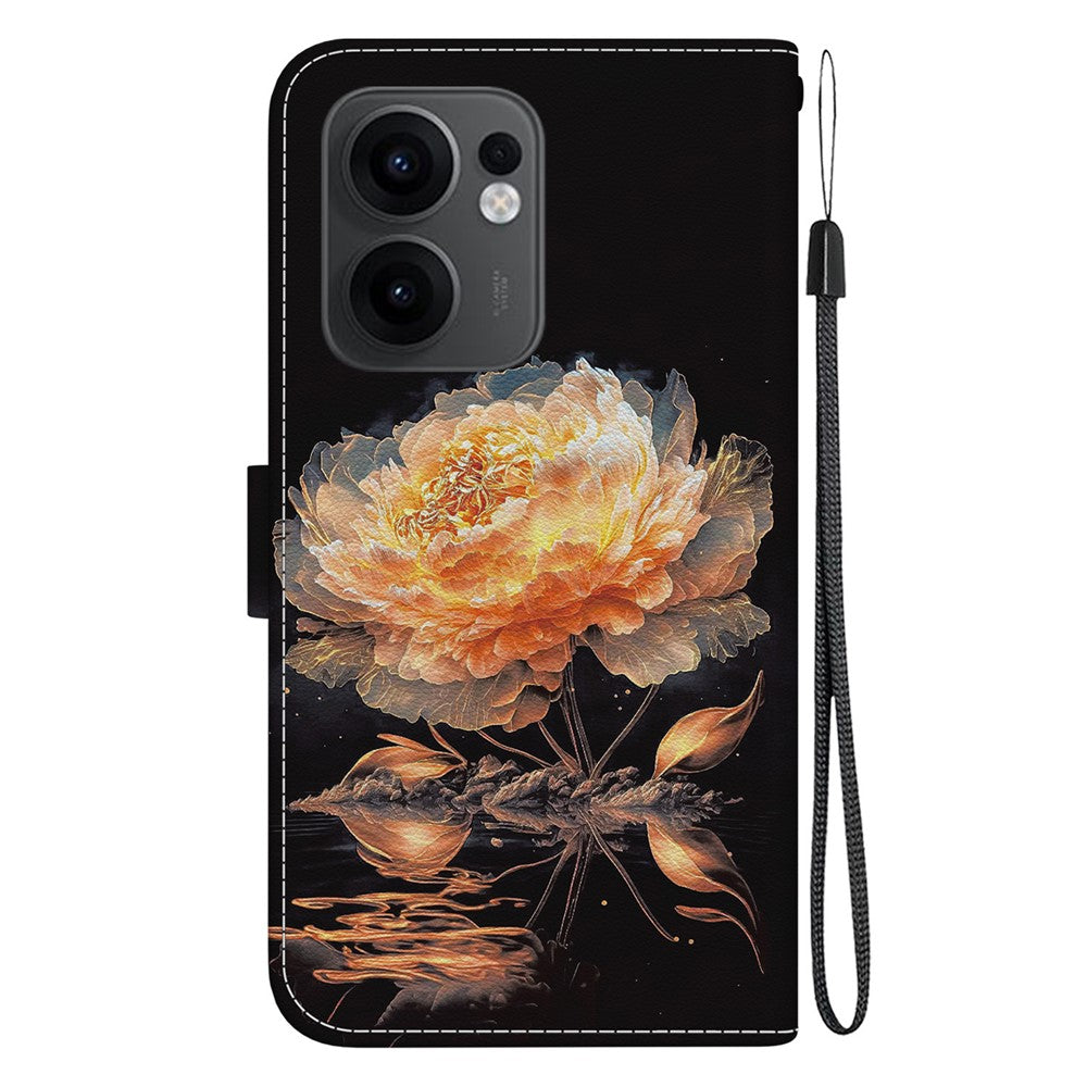 For Oppo Reno13 F 5G Wallet Phone Case Anti-Drop Leather Flip Cover Pattern Printing - Gold Peony