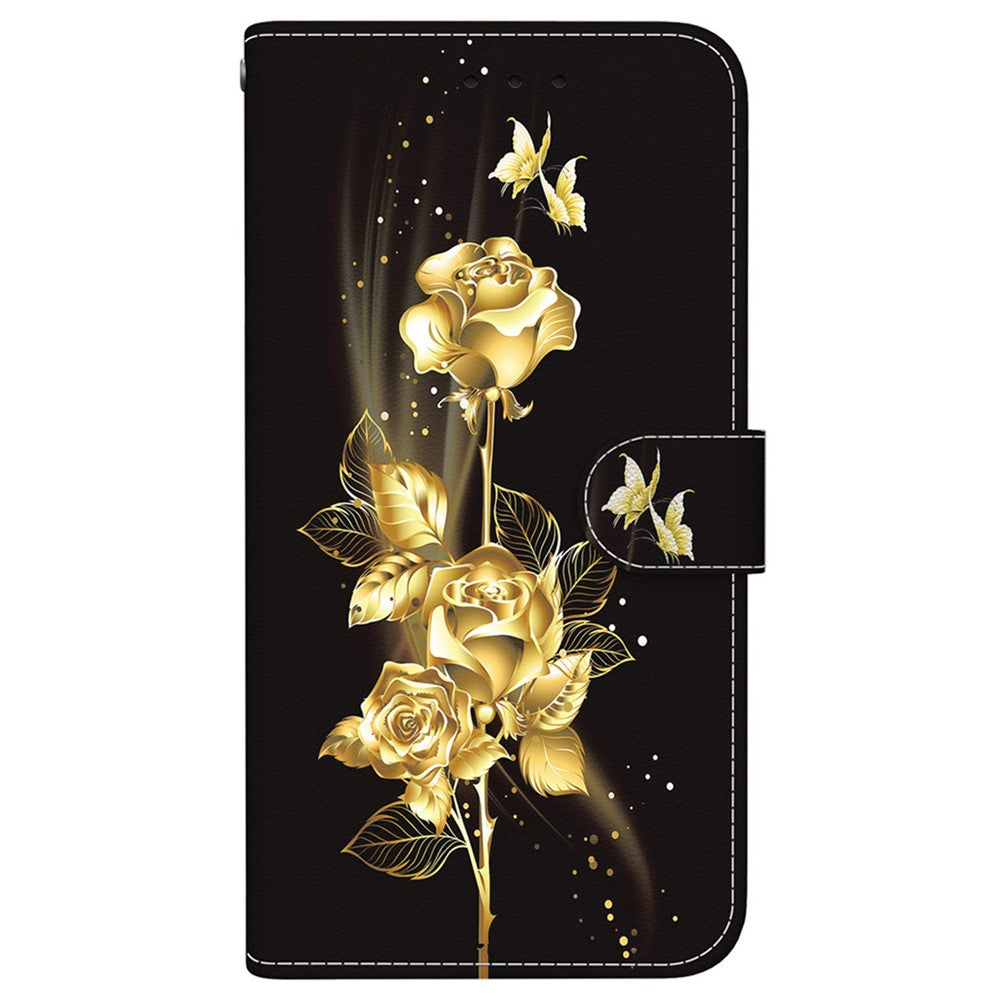 For Oppo Reno13 F 5G Wallet Phone Case Anti-Drop Leather Flip Cover Pattern Printing - Gold Butterfly Rose