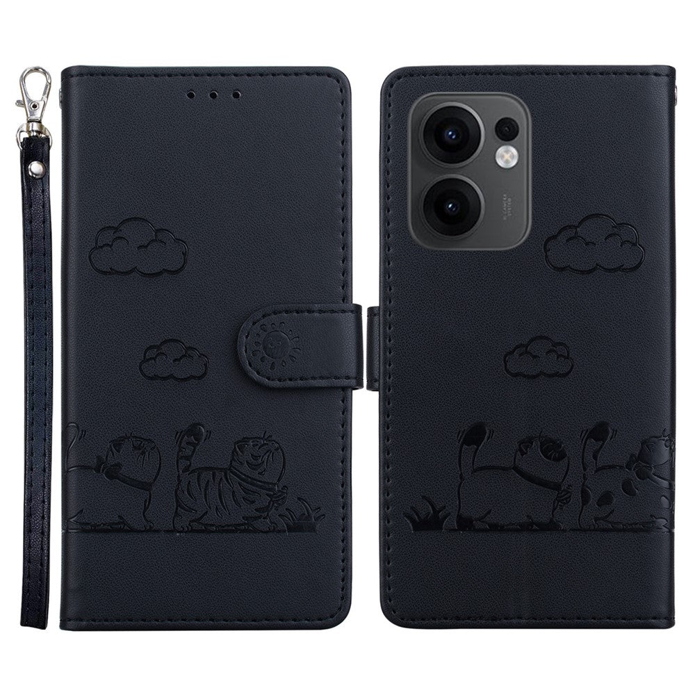 For Oppo Reno13 F 5G Case RFID Blocking Kitten Pattern TPU + PU Leather Phone Cover - Black
