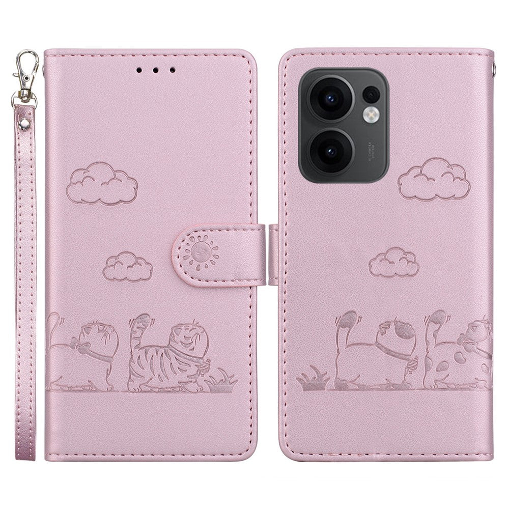For Oppo Reno13 F 5G Case RFID Blocking Kitten Pattern TPU + PU Leather Phone Cover - Pink
