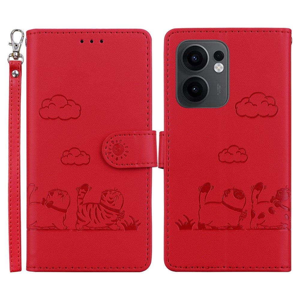 For Oppo Reno13 F 5G Case RFID Blocking Kitten Pattern TPU + PU Leather Phone Cover - Red