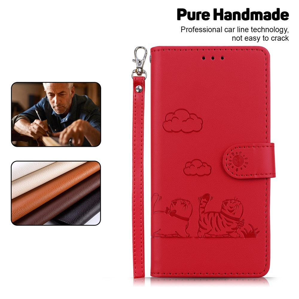 For Oppo Reno13 F 5G Case RFID Blocking Kitten Pattern TPU + PU Leather Phone Cover - Red