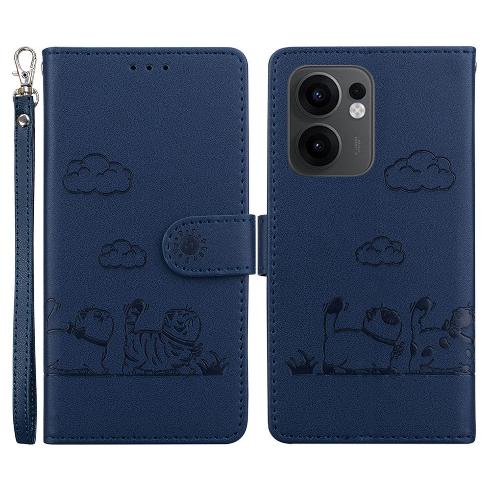 For Oppo Reno13 F 5G Case RFID Blocking Kitten Pattern TPU + PU Leather Phone Cover - Blue