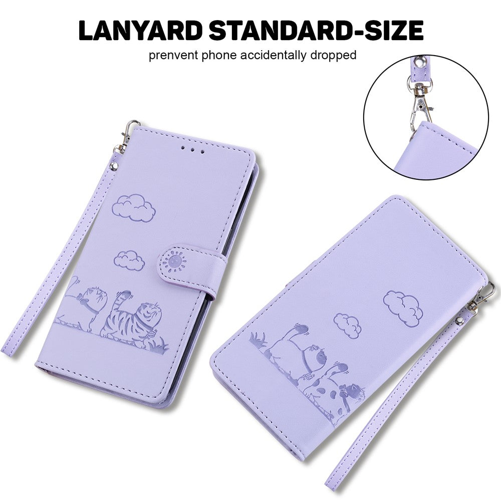 For Oppo Reno13 F 5G Case RFID Blocking Kitten Pattern TPU + PU Leather Phone Cover - Purple