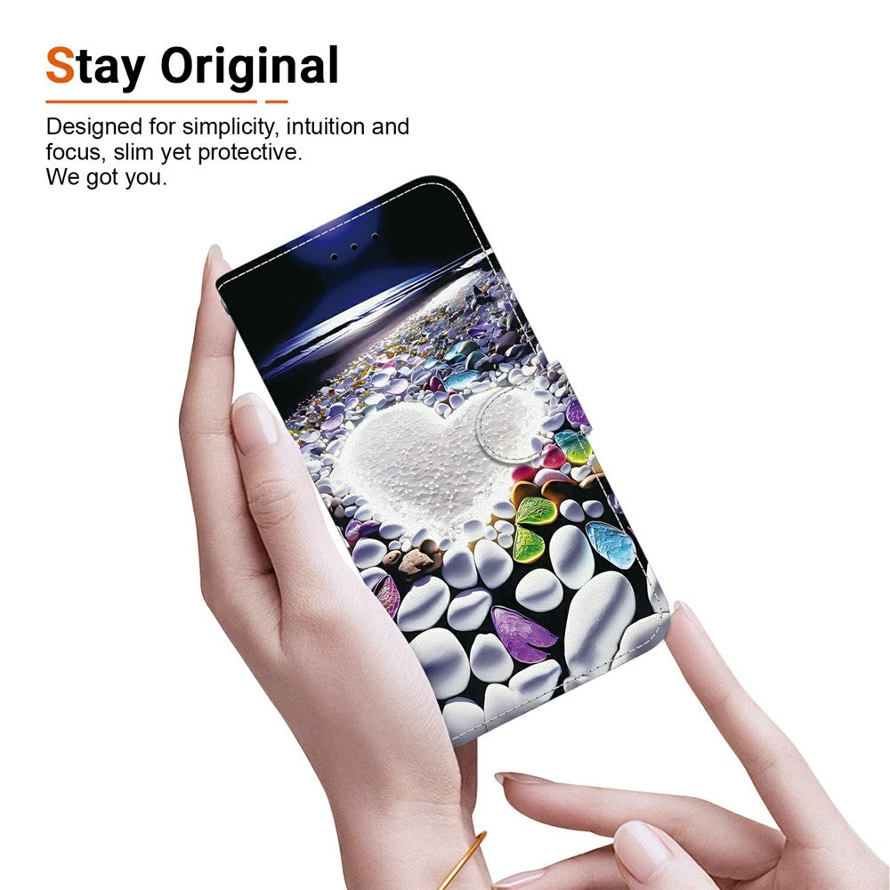 For Oppo Reno13 F 5G Case Pattern Printing Anti-Drop Leather Flip Wallet Phone Cover with Lanyard - Heart Shape