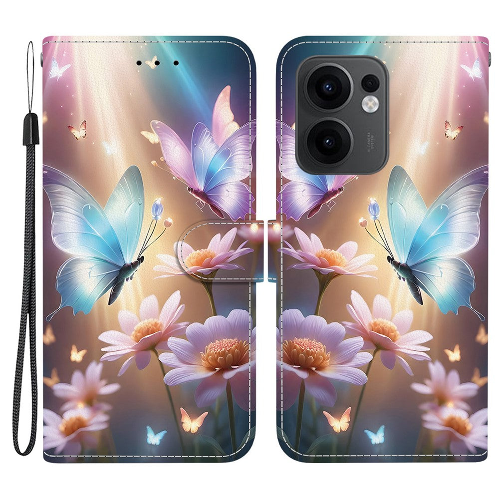 For Oppo Reno13 F 5G Case Pattern Printing Anti-Drop Leather Flip Wallet Phone Cover with Lanyard - Butterfly Floral