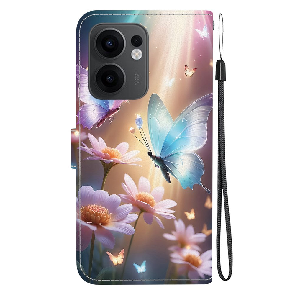 For Oppo Reno13 F 5G Case Pattern Printing Anti-Drop Leather Flip Wallet Phone Cover with Lanyard - Butterfly Floral