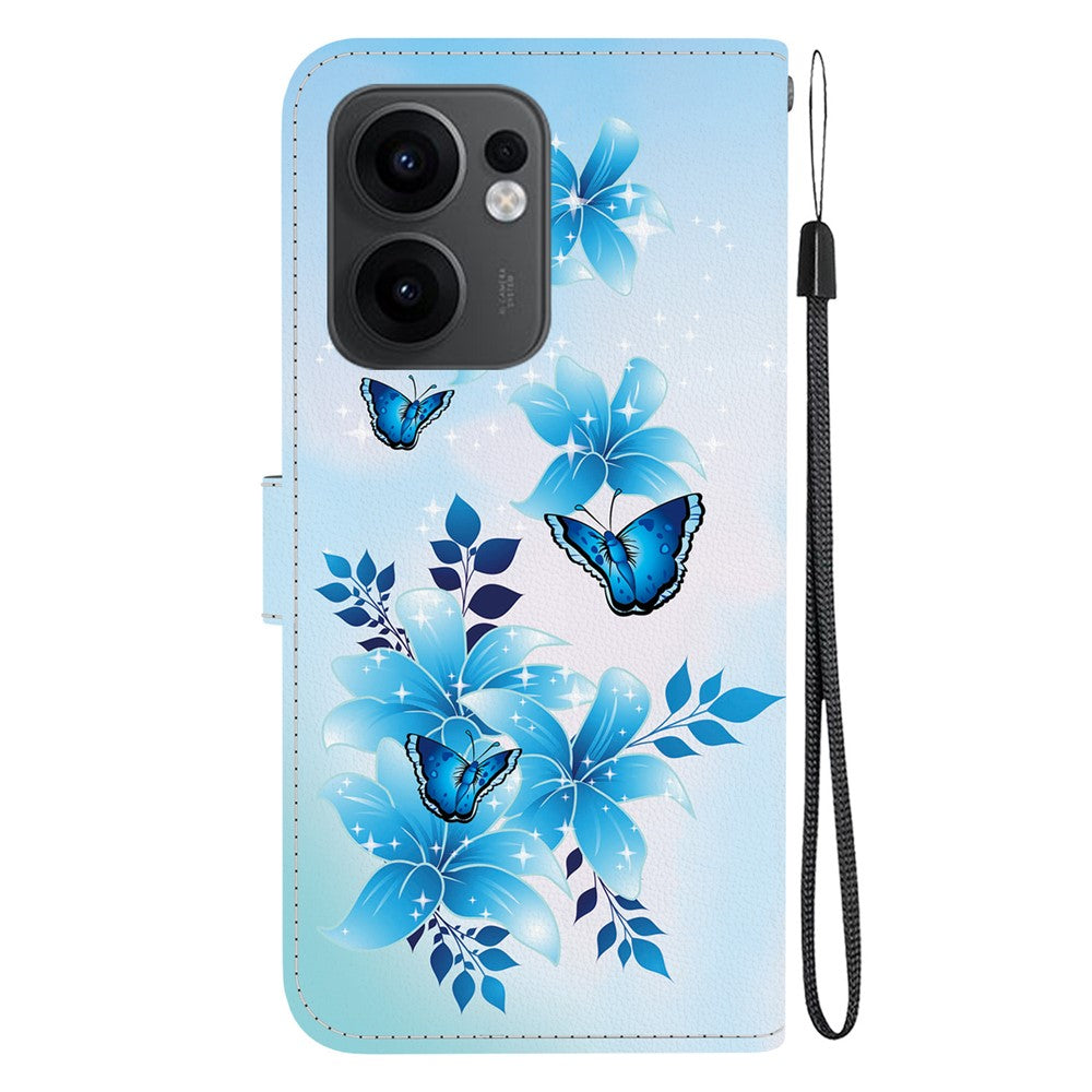 For Oppo Reno13 F 5G Case Pattern Printing Anti-Drop Leather Flip Wallet Phone Cover with Lanyard - Blue Butterfly