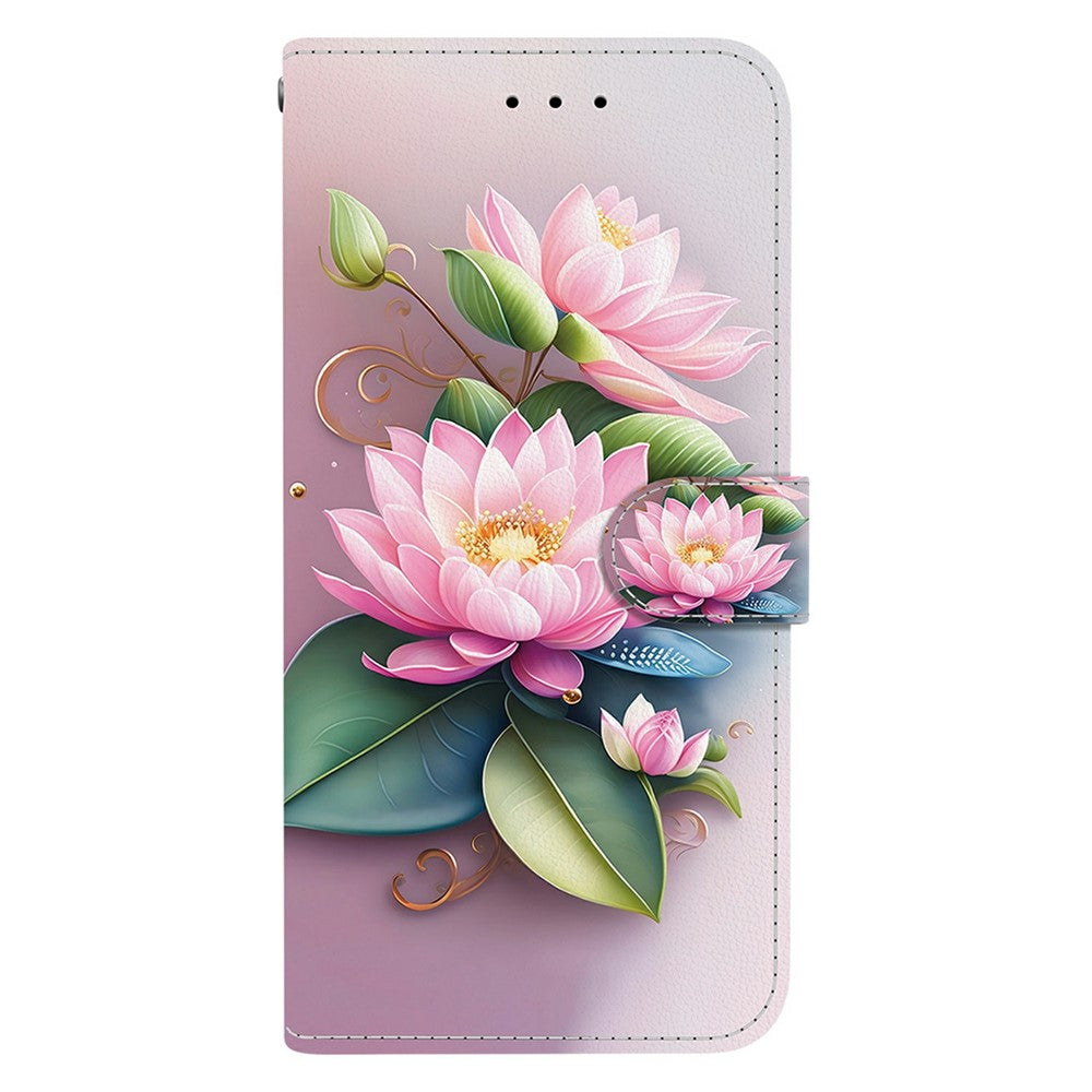 For Oppo Reno13 F 5G Case Pattern Printing Anti-Drop Leather Flip Wallet Phone Cover with Lanyard - Lotus