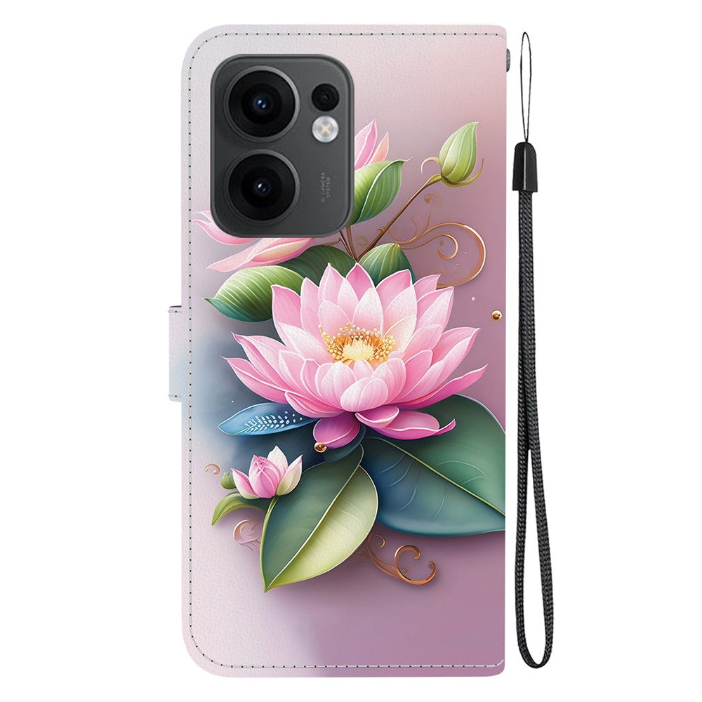 For Oppo Reno13 F 5G Case Pattern Printing Anti-Drop Leather Flip Wallet Phone Cover with Lanyard - Lotus
