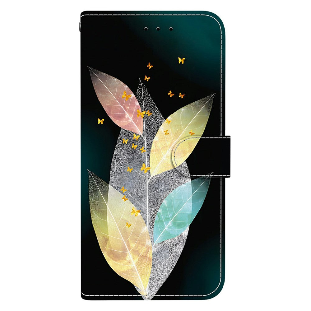 For Oppo Reno13 F 5G Case Pattern Printing Anti-Drop Leather Flip Wallet Phone Cover with Lanyard - Colored Leaves