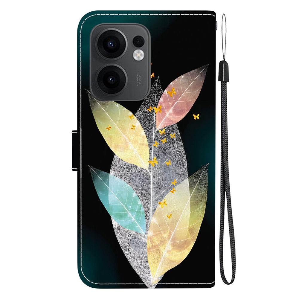 For Oppo Reno13 F 5G Case Pattern Printing Anti-Drop Leather Flip Wallet Phone Cover with Lanyard - Colored Leaves