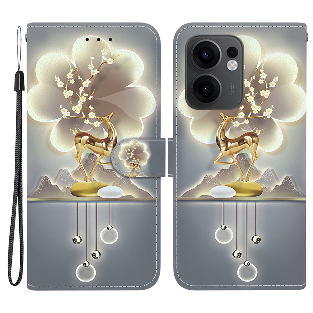 For Oppo Reno13 F 5G Case Pattern Printing Anti-Drop Leather Flip Wallet Phone Cover with Lanyard - Sika Deer