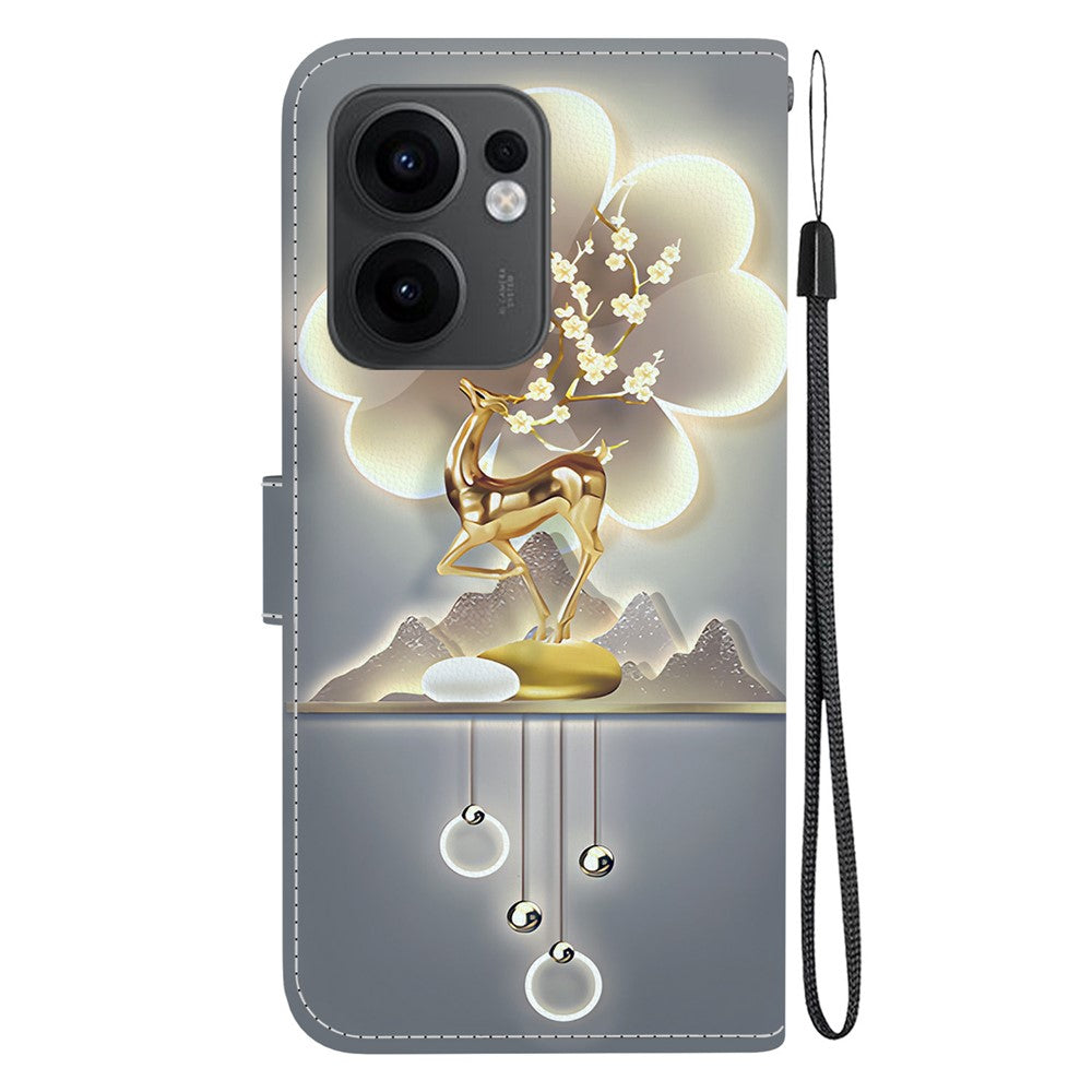 For Oppo Reno13 F 5G Case Pattern Printing Anti-Drop Leather Flip Wallet Phone Cover with Lanyard - Sika Deer