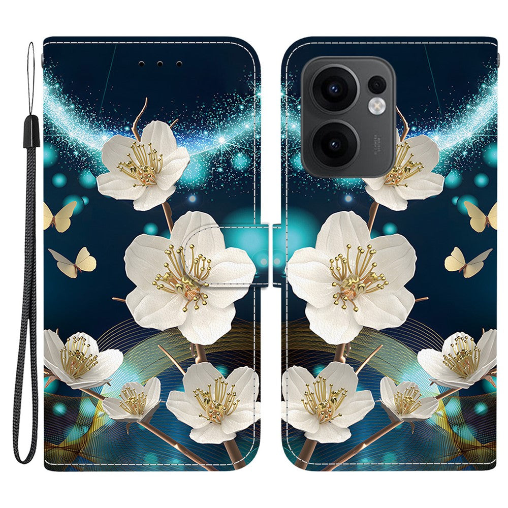 For Oppo Reno13 F 5G Case Pattern Printing Anti-Drop Leather Flip Wallet Phone Cover with Lanyard - Magnolia