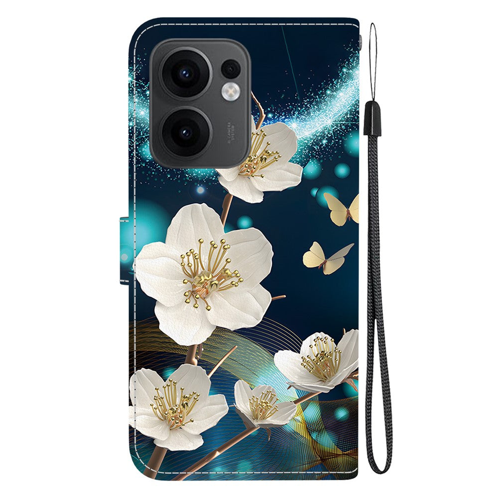 For Oppo Reno13 F 5G Case Pattern Printing Anti-Drop Leather Flip Wallet Phone Cover with Lanyard - Magnolia