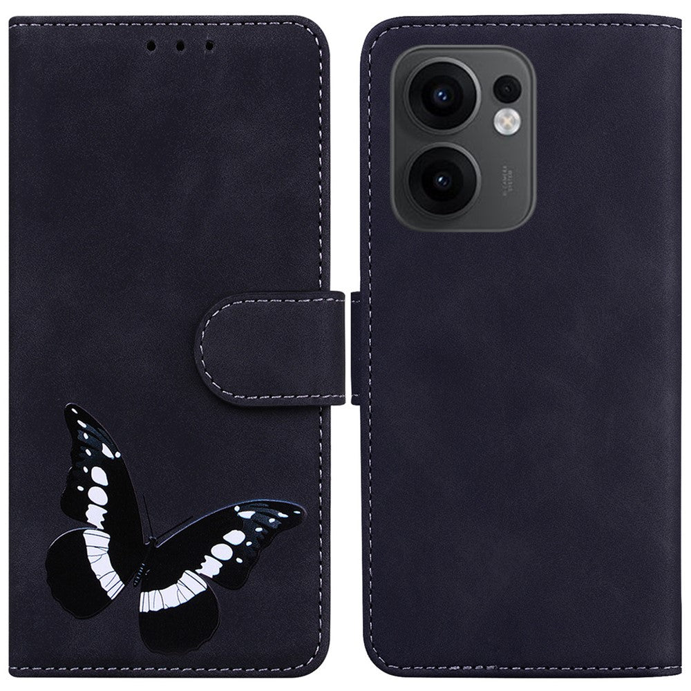 For Oppo Reno13 F 5G Stand Case PU Leather Phone Cover Butterfly Printed - Black