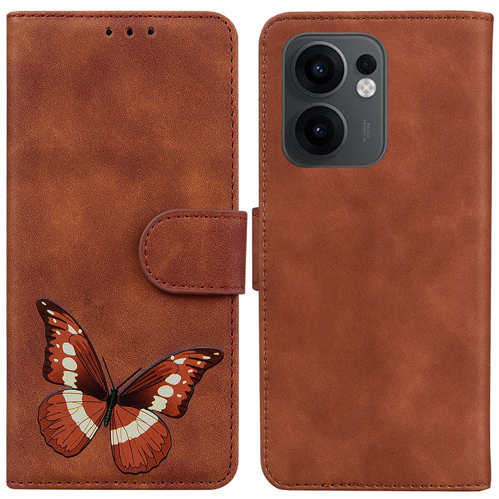 For Oppo Reno13 F 5G Stand Case PU Leather Phone Cover Butterfly Printed - Brown