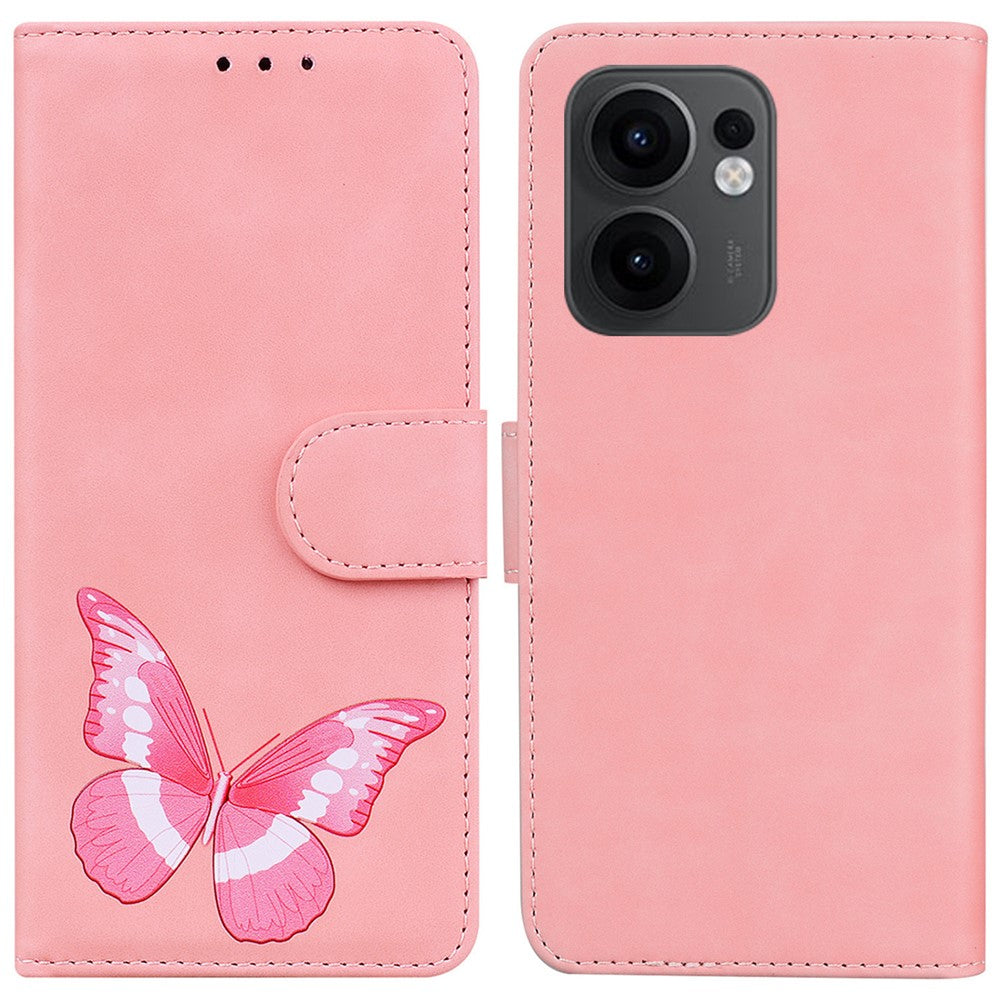 For Oppo Reno13 F 5G Stand Case PU Leather Phone Cover Butterfly Printed - Pink