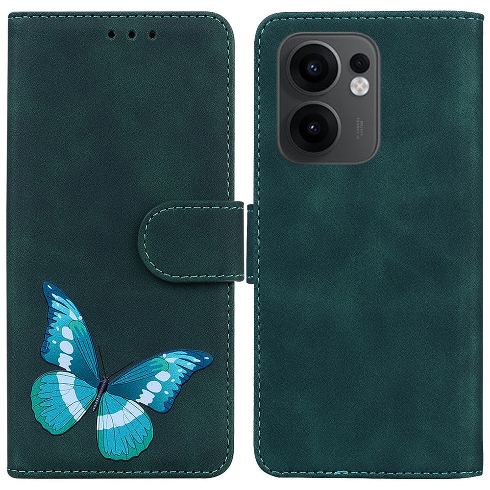 For Oppo Reno13 F 5G Stand Case PU Leather Phone Cover Butterfly Printed - Green