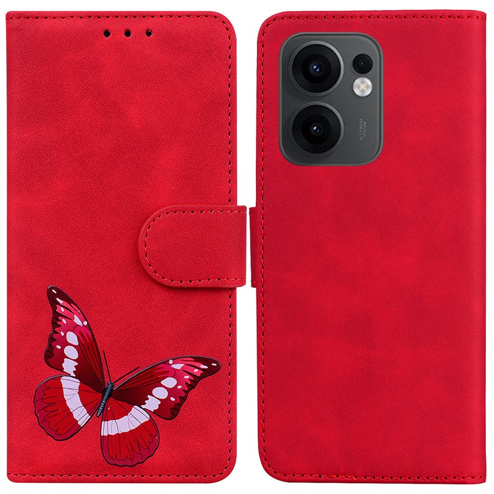 For Oppo Reno13 F 5G Stand Case PU Leather Phone Cover Butterfly Printed - Red