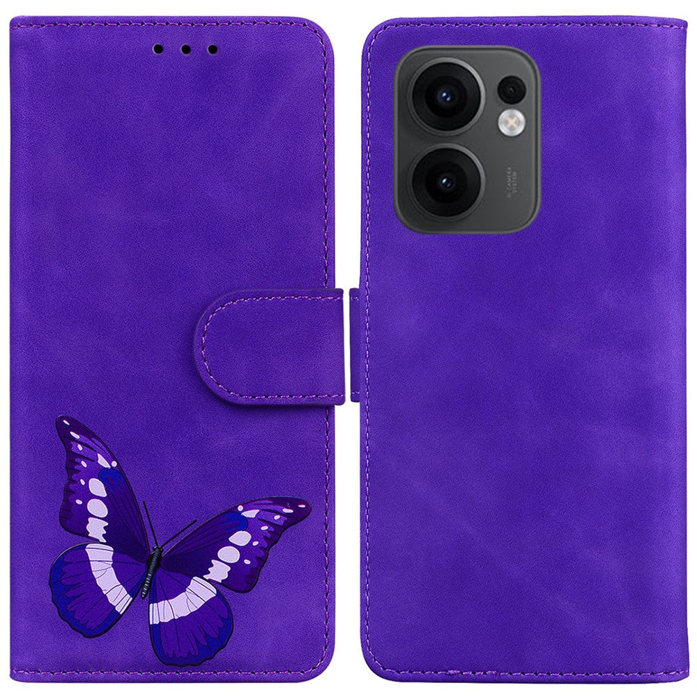 For Oppo Reno13 F 5G Stand Case PU Leather Phone Cover Butterfly Printed - Purple